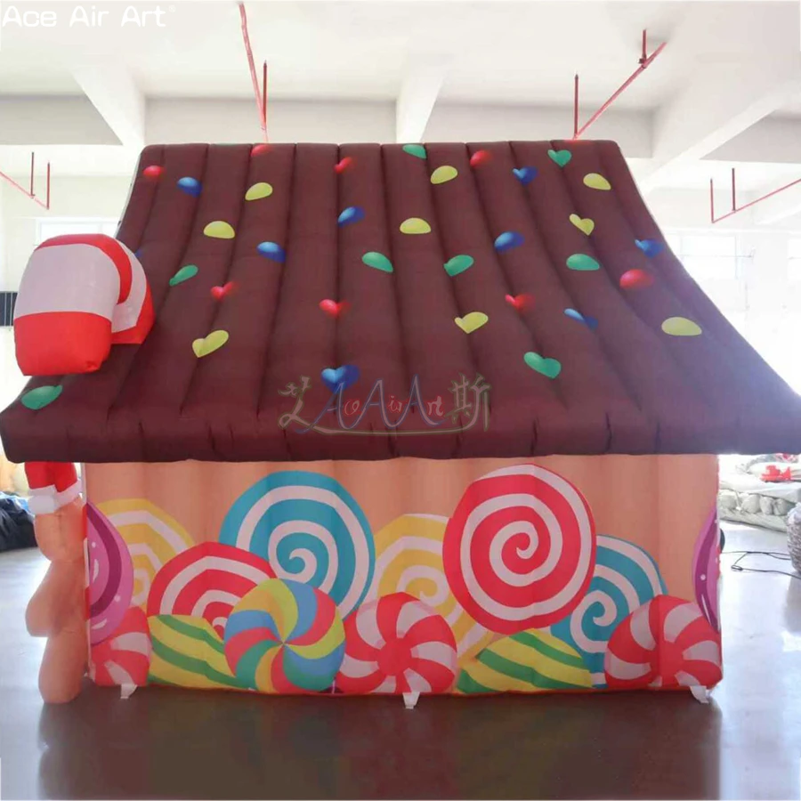Inflatable Gingerbread Candy House Colorful Cute Inflated House Tent for Holiday/Candy Store Decoration