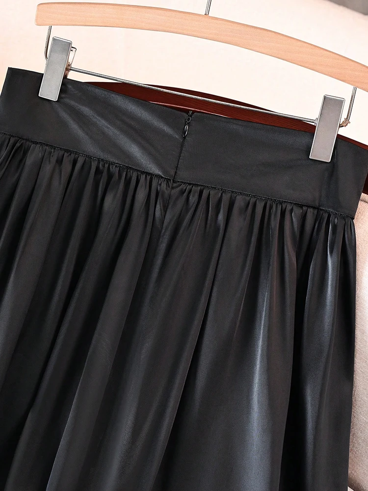 أنيقة ألف خط التنانير الطويلة للنساء جودة عالية البوليستر السلس تنورة ماكسي للحفلات مع جيوب Y2K سيدة التنانير النسائية الصلبة