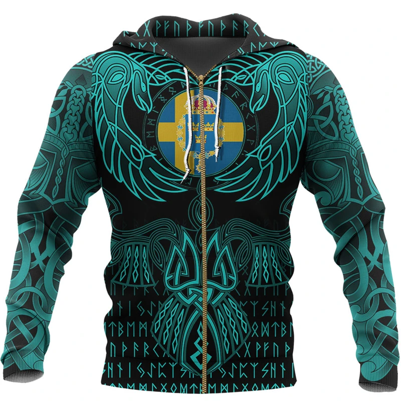 Sweden Flag Emblem 3d Print Men Zip Up Hoodie Pullover Fashion Trendy Oversized Viking Tatto Sweatshirt Unisex Hooded Pullover