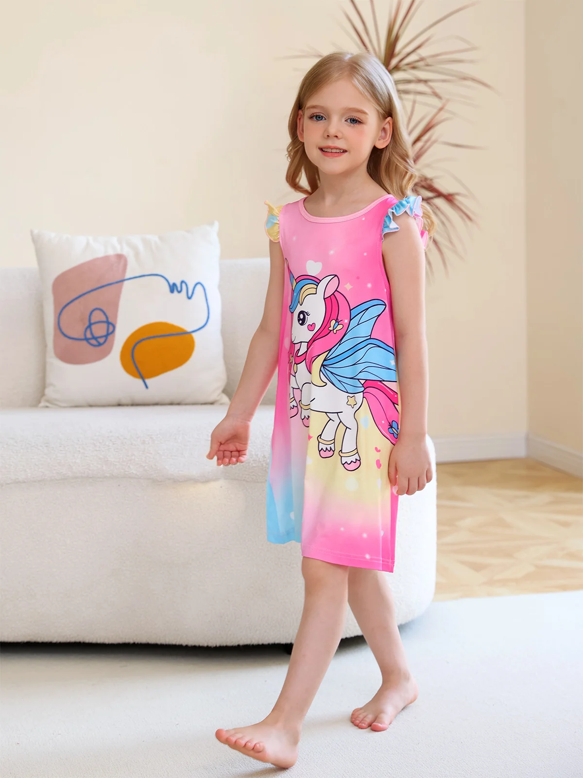 Girls Unicorn Nighties Casual Night Dress Shirt Kids Soft Cartoon Animals Nightdress Nightgowns Sleepwear