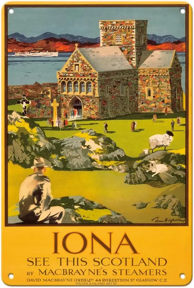 1 PCS,Pacifica Island Art Iona - See this Scotland by MacBraynes Steamers - Cross at Iona Abbey - Vintage Ocean Liner Travel Pos