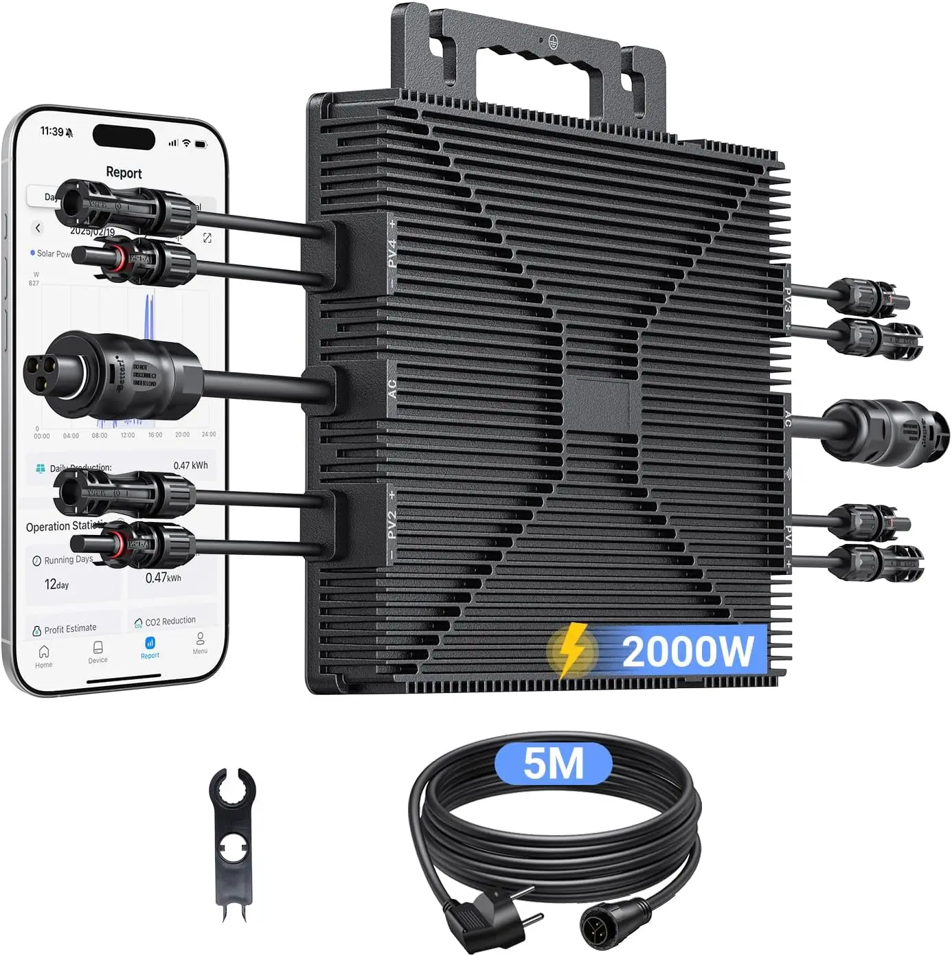 LIONSHEE Solar Micro-omvormer 800W/2000W Ingang MPPT Micro-energievoorziening Converter met WiFi-bewaking voor mobiele telefoons