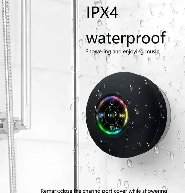 Alto-falante à prova d'água multi-cena IPX6 - display de luz LED brilhante + chamadas mãos-livres, recarregável por USB e ultraportátil