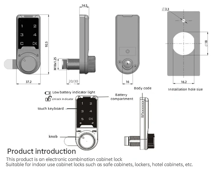 Senha eletrônica inteligente Door Lock, Touch Screen, Segurança Digital, Anti-roubo, Armário de madeira, Teclado, Gaveta, Bloqueio de arquivo do Office