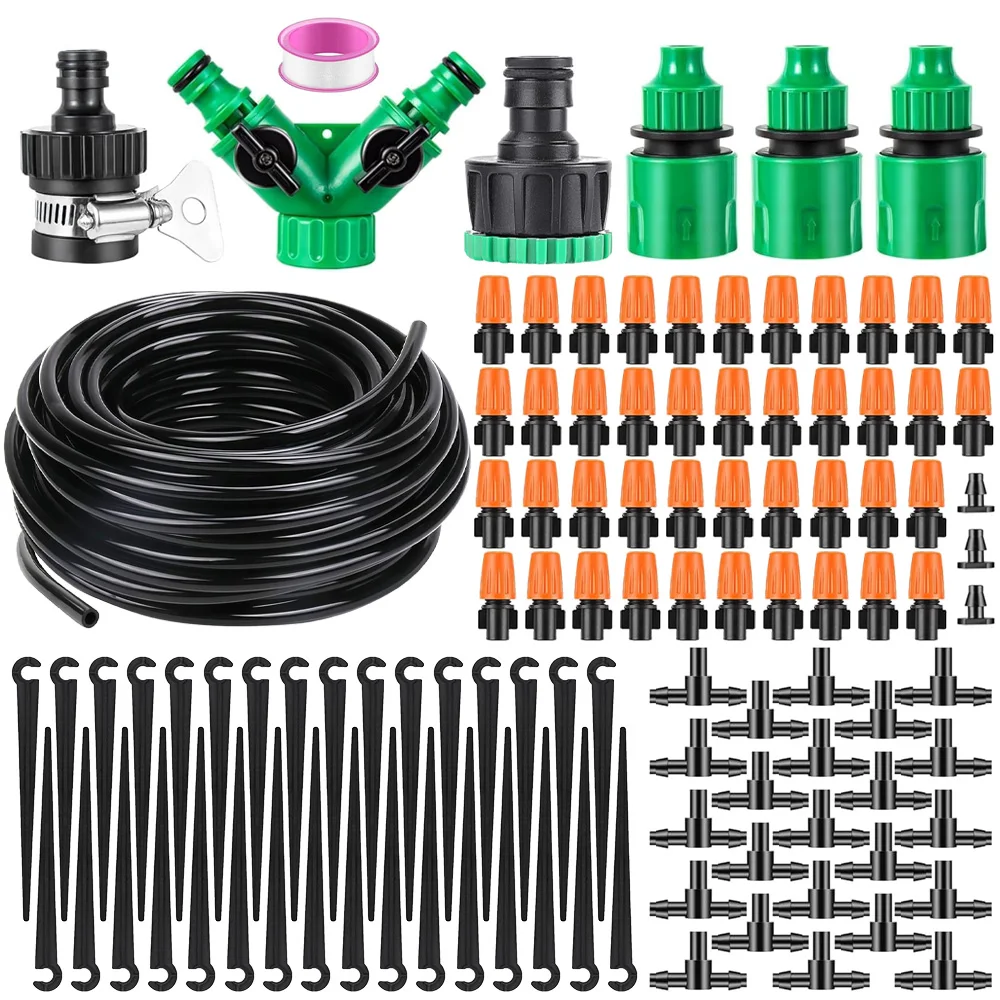 4/7 PE Hose and Connector Fog Nozzles Irrigation Kit 50m/60m Garden Automatic Spray Misting Plant Watering System