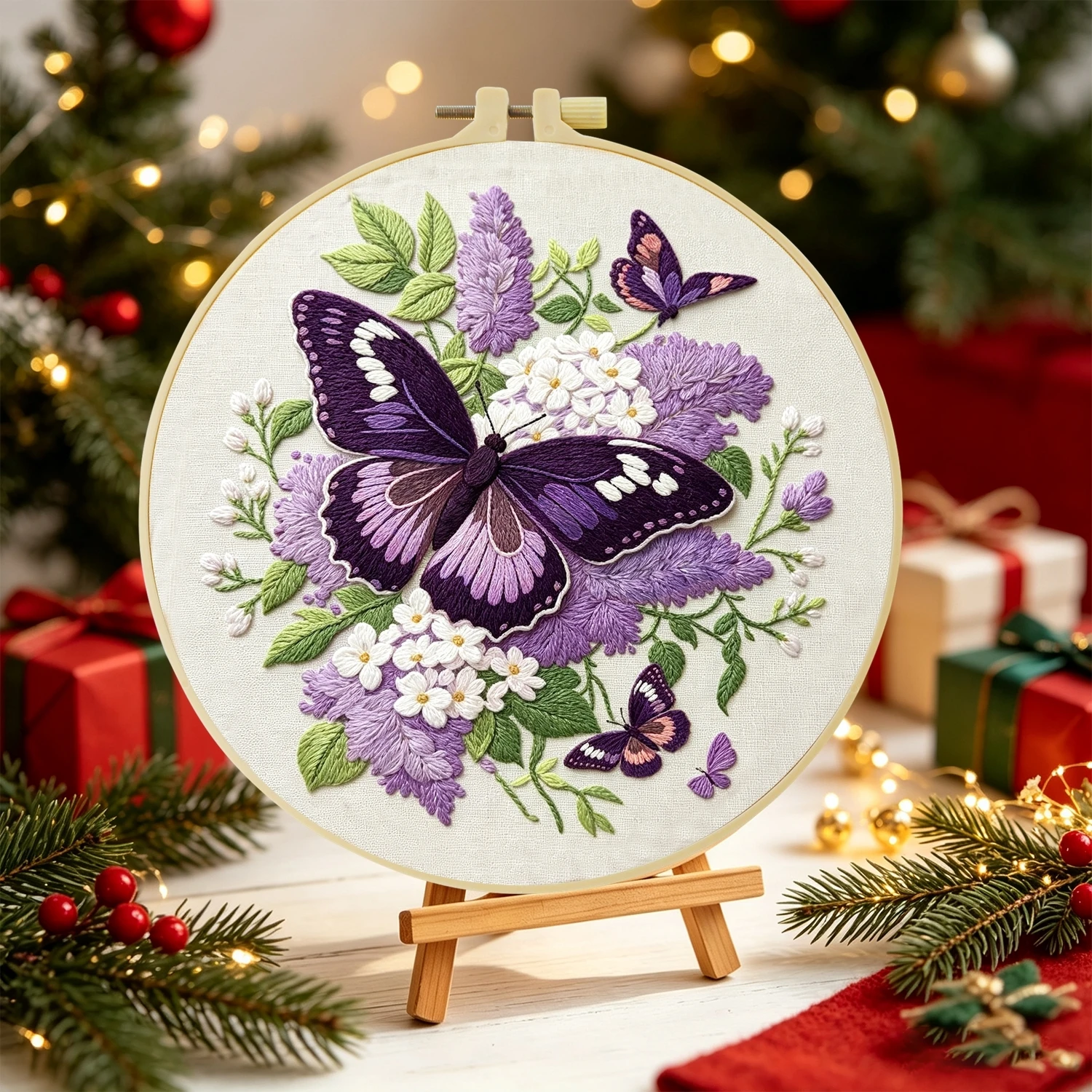 1 Set Lila Blumen-Schmetterling DIY-Stickerei-Set für Anfänger, Stickerei-Starter-Kit, Kreuzstich-Kunstgeschenk, Nadelarbeiten – Detail 4