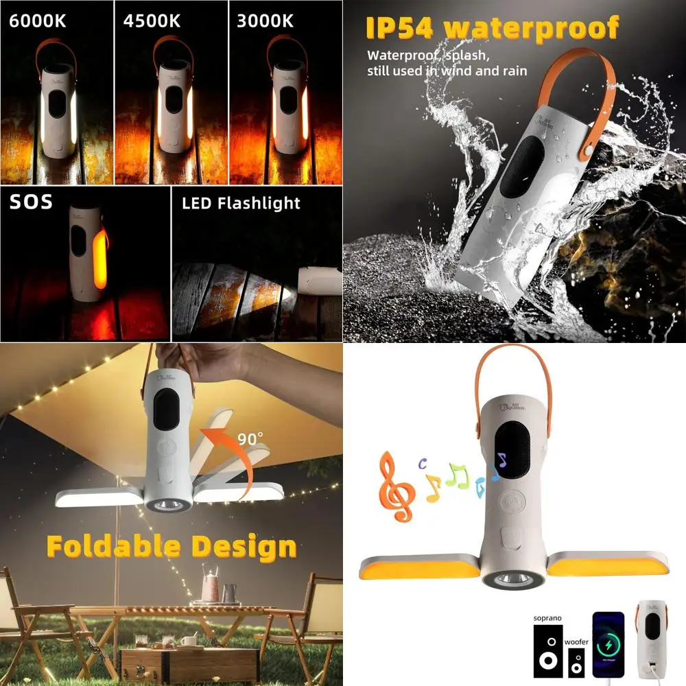 

Rechargeable Folding Lantern with 2 Bluetooth Speakers, 10000mAh Power Bank, Portable Waterproof Flashlight, 1000LM, 5 Modes for