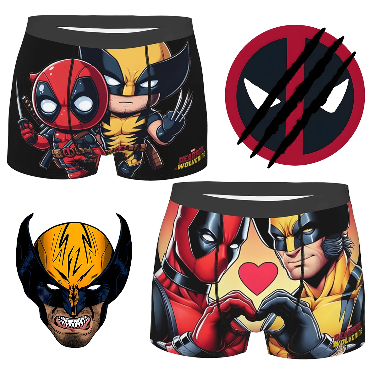 Deadpool & Wolverine Disney Marvel Deadpool & Wolverine Film Mutande Mutandine di cotone Intimo da uomo Pantaloncini ventilati Boxer