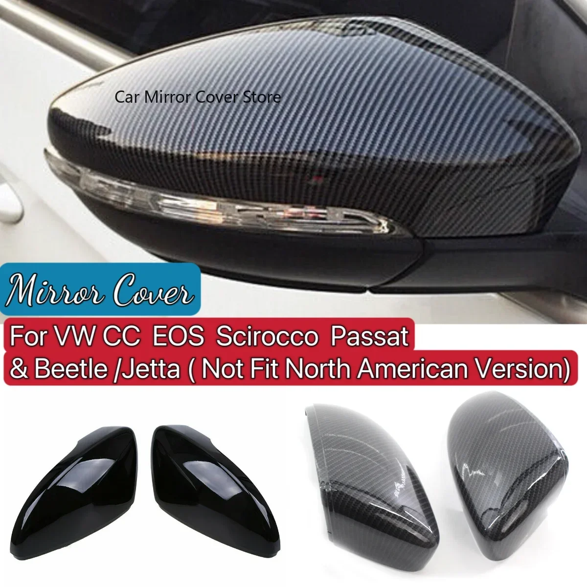 

Rearview Side Wing Mirror Cap Cover For 2012-2015 VW Beetle/CC/EOS/Jetta/Scirocco/Passat Replacement Left & Right Glossy Black