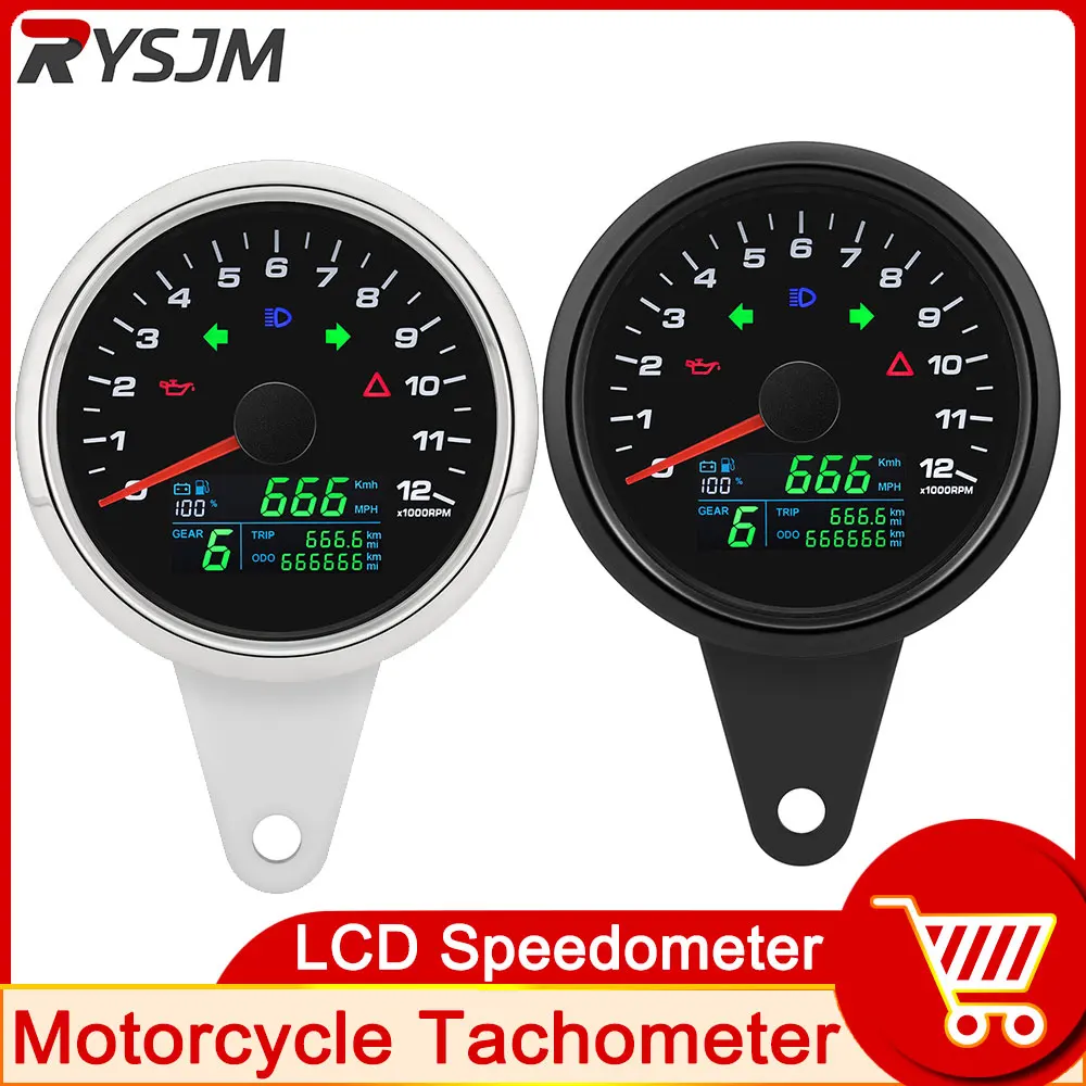 

Motorcycle Tachometer Modified LED Digital Display Speedometer Motorbike Gauge Voltage Oil Level Gauge 12000 RPM Meter + Bracket