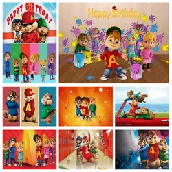 Alvin and Chipmunks Simon Theodore Backdrop for Kids Birthday Photo Background Polyester Vinyl Decorate Studio Props
