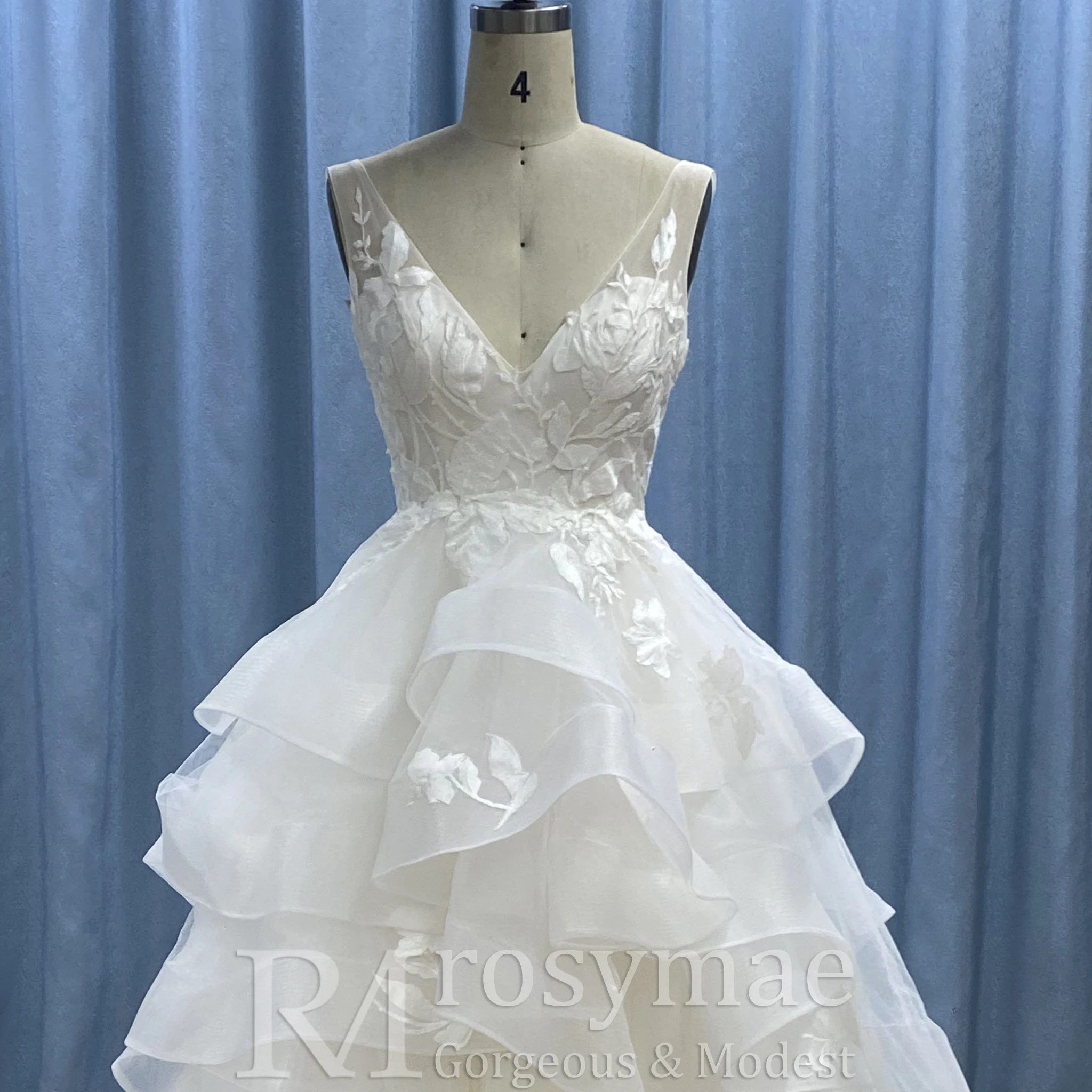 Rosymae dames backless diepe v-hals ruches trouwjurk met tankmouwen sexy jurk voor bruiden