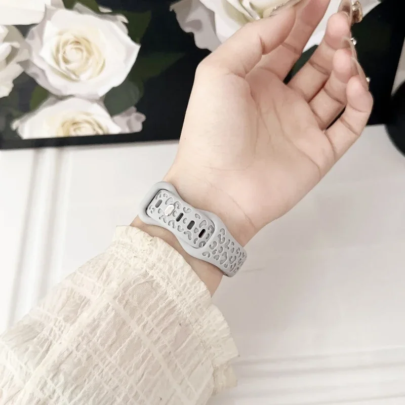 Pulseira de silicone estampa leopardo para Apple Watch, pulseira esportiva, iWatch Series 9, 8, 7, 6, 4, 5, 3, SE Ultra 2, 40mm, 44mm, 45mm, 41 milímetros, 38 milímetros, 49 milímetros