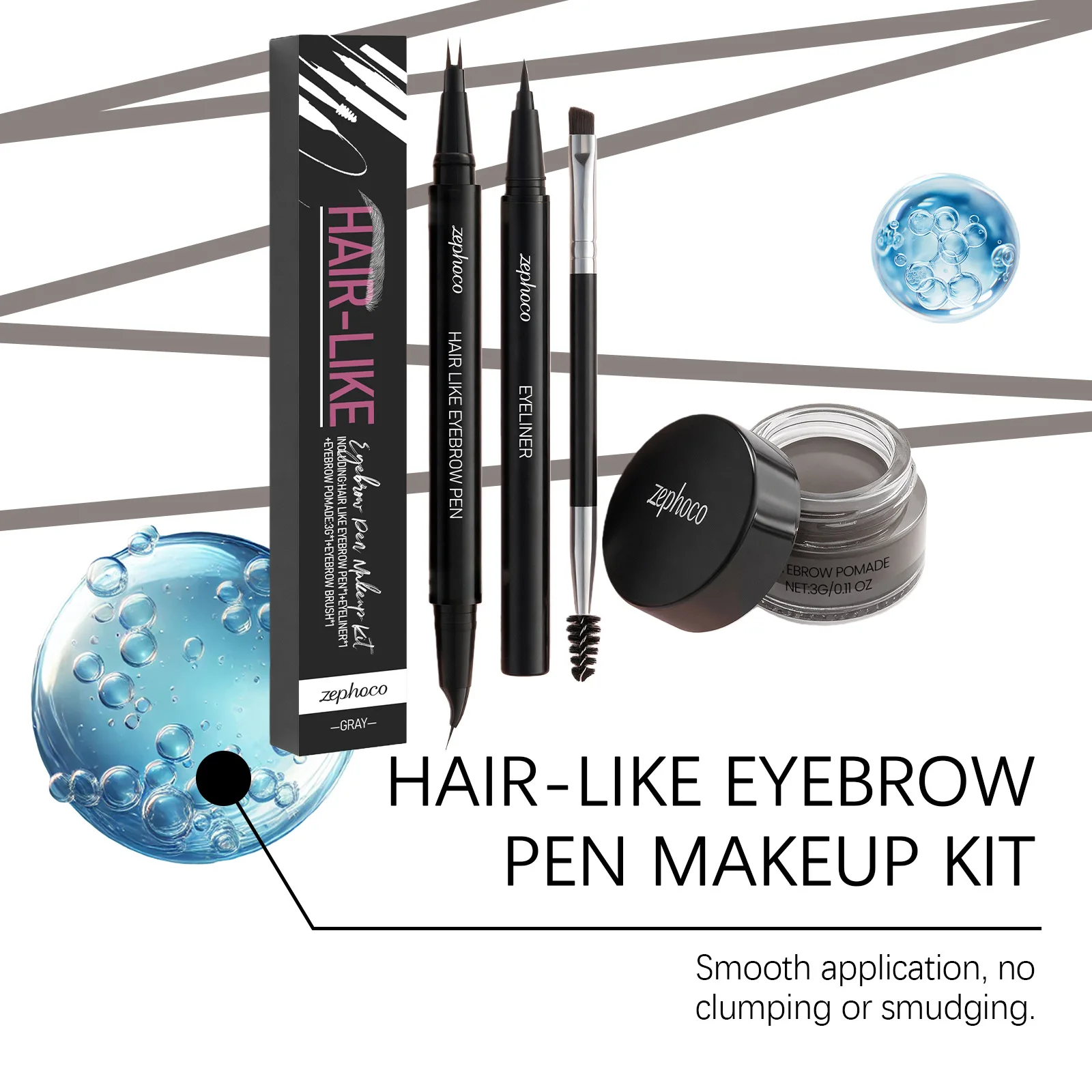 Waterproof Eyebrow Powder Eyeliner Set Long Lasting Natural Eyebrow Contour Color Rendering Grey Eye Makeup Cosmetics Tool