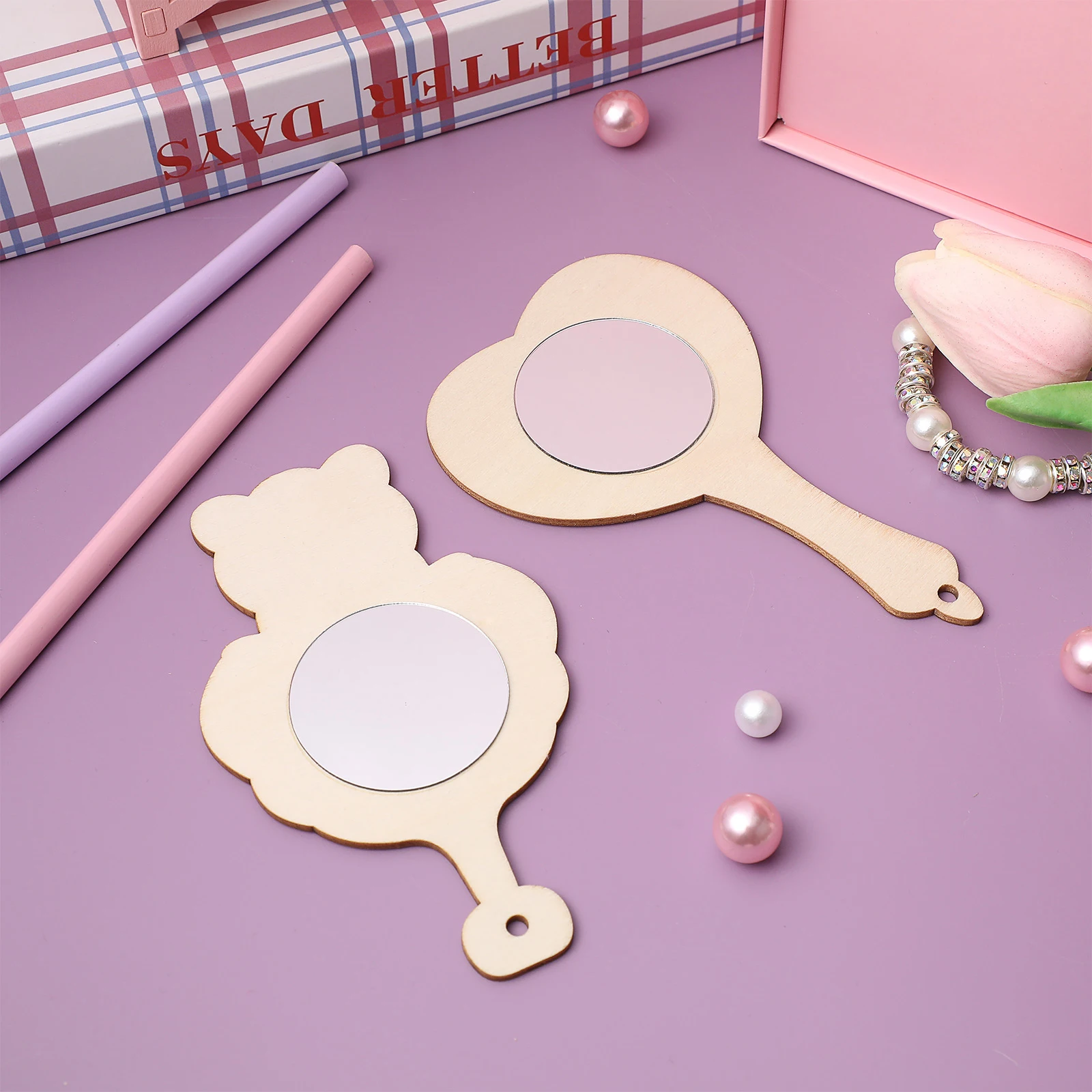 

18Pcs Wooden Mini Mirrors Unfinished for DIY Painting Crafts Handheld Mirror Creative Kids Coloring Play Mirrors Small