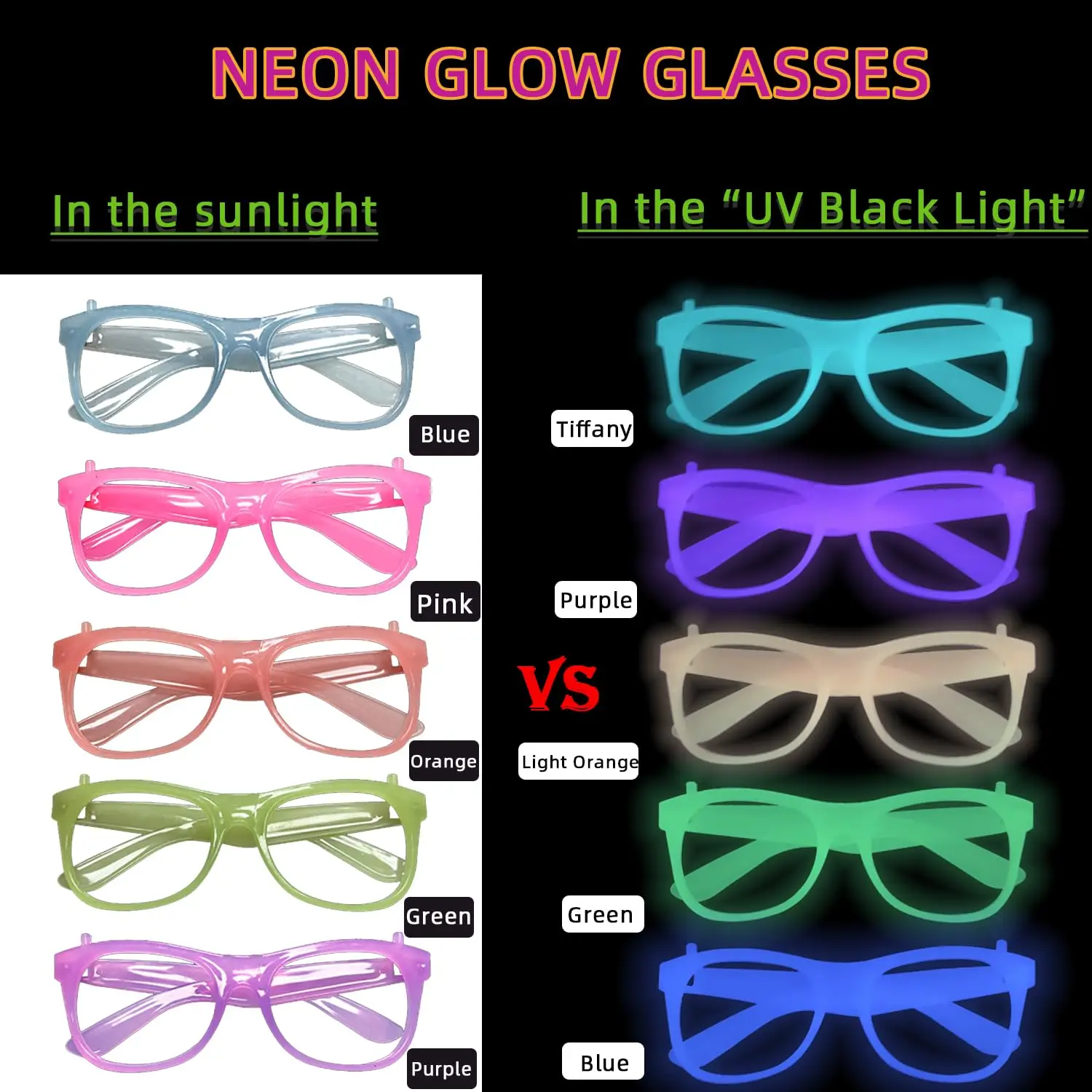 2/24 Stück Leuchtende Neon-Brillen ohne Gläser, Leuchtende Brillengestelle, Partyzubehör für Halloween, Abschlussball, Geburtstagsdekoration, Foto-Requisiten – Detail 2