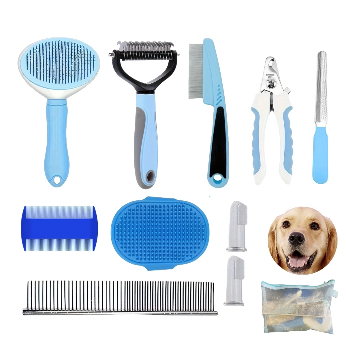 Dog grooming brush set of 10 pieces - hair removal brush for short haired dogs, brush for grooming small dogs