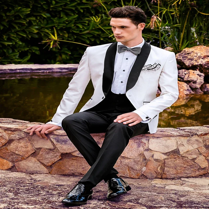 

2024 Italian White Wedding Suits For Men Groom Tuxedo Prom Slim Fit Blazer Hombre High Quality Custom 3 Piece Set Costume Homme