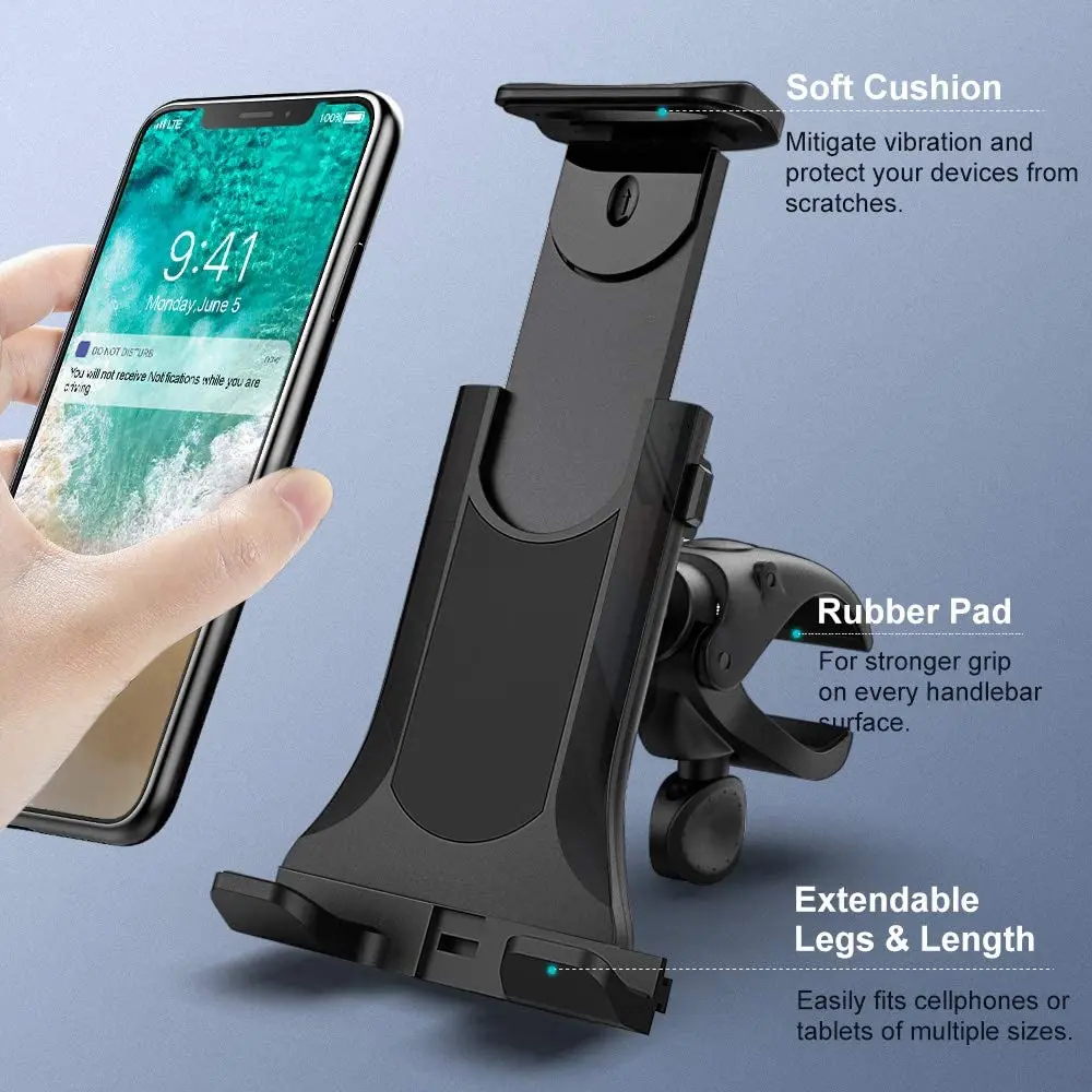 Universal Bicycle Treadmill Handlebar Tablet Holder 4 To 12 Inch Adjustable Clip Stand For Tablet Samsung Tablet Gym Indoor Use