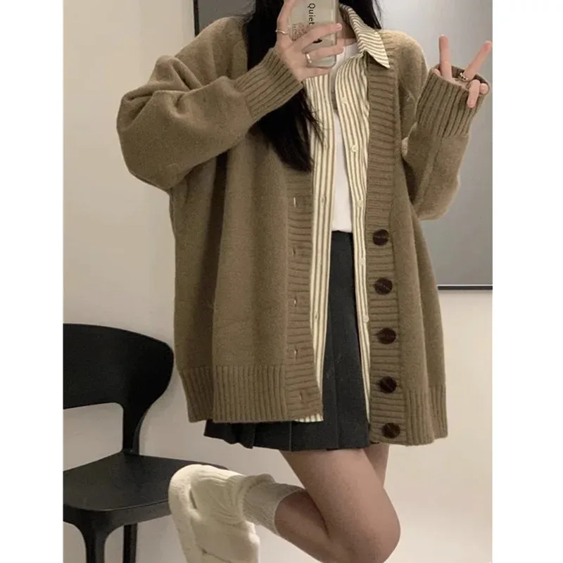 2023 New Style V-neck Sweater Jacket Women's Autumn/winter Knitted Cardigan Top Vintage Japanese Sensibility