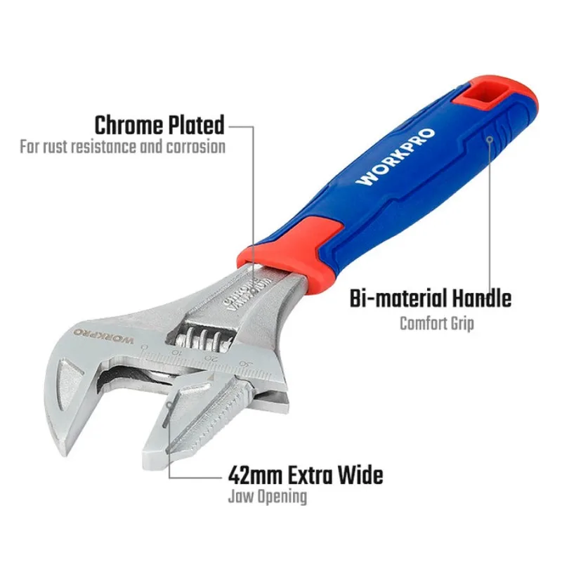 WORKPRO WP272014 2-In-1 200mm (80) Extra Wide Opening Adjustable Wrench & Water Pump Pliers Hand Tools