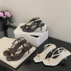 Female Sandal 2025 Summer Buckle Strap Square Toe Sale Of Women's Shoes Girls New Stiletto Mid-Calf Open Scandals Thin Heels