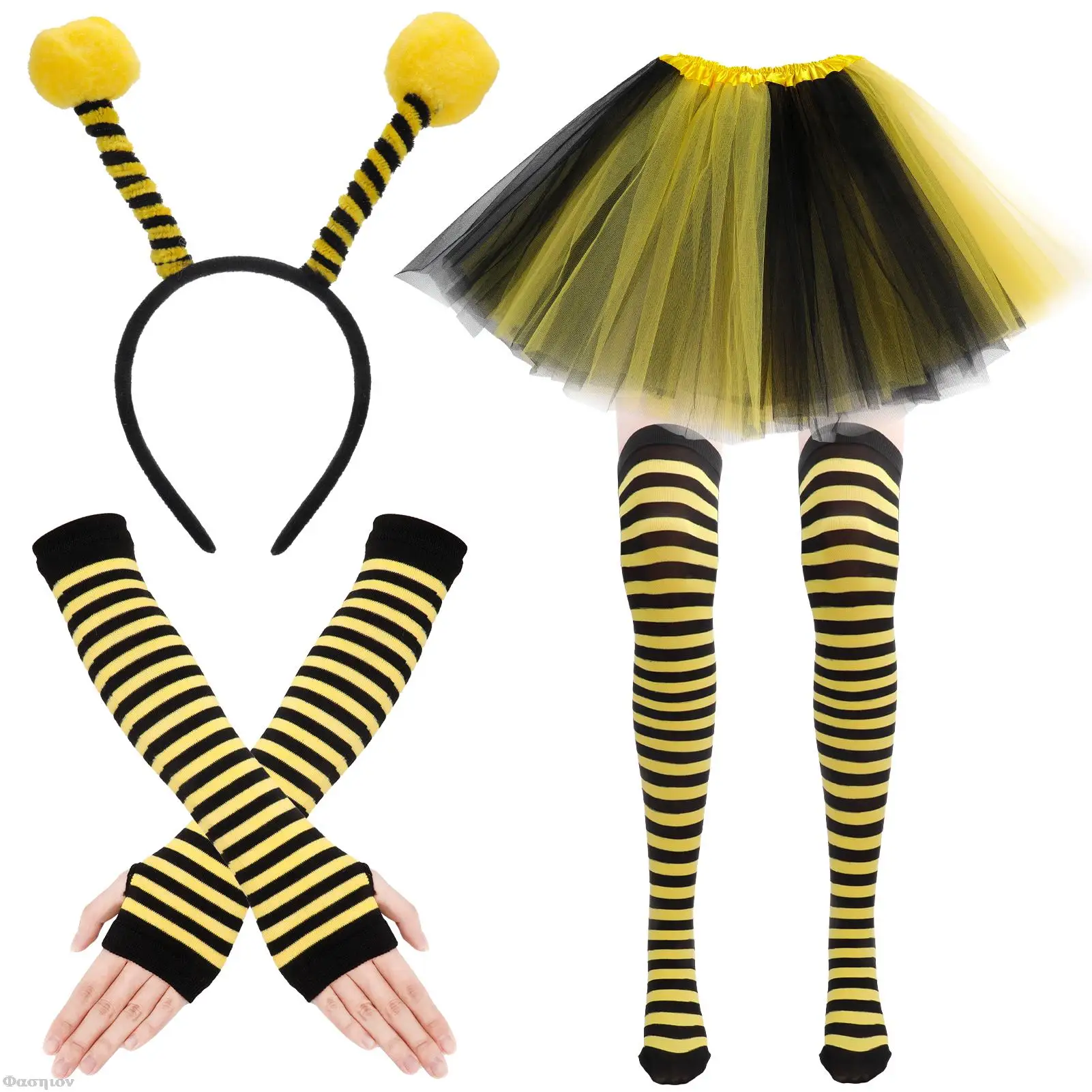 

4PCS Yellow Bee Role Play Costume Women kindergarten School Performance Kit Story Telling Cosplay Clothes Headband Tutu Skirt