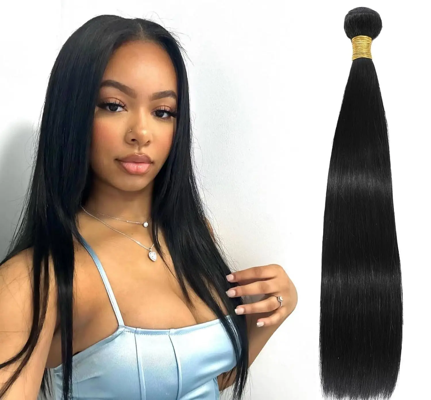 Alimice Straight Human Hair Bundles Unprocessed Brazilian Virgin Hair Bundles Natural Color Human Hair Weave Hair Extension