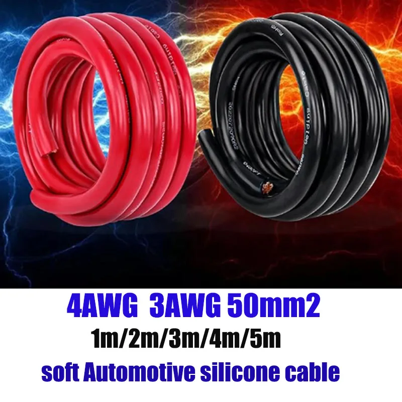 

4AWG 3AWG 50 мм2 Силиконовый красный черный кабель Термостойкий тяжелый электрический провод для морского автомобиля Солнечная батарея Автомобильная проводка ИБП