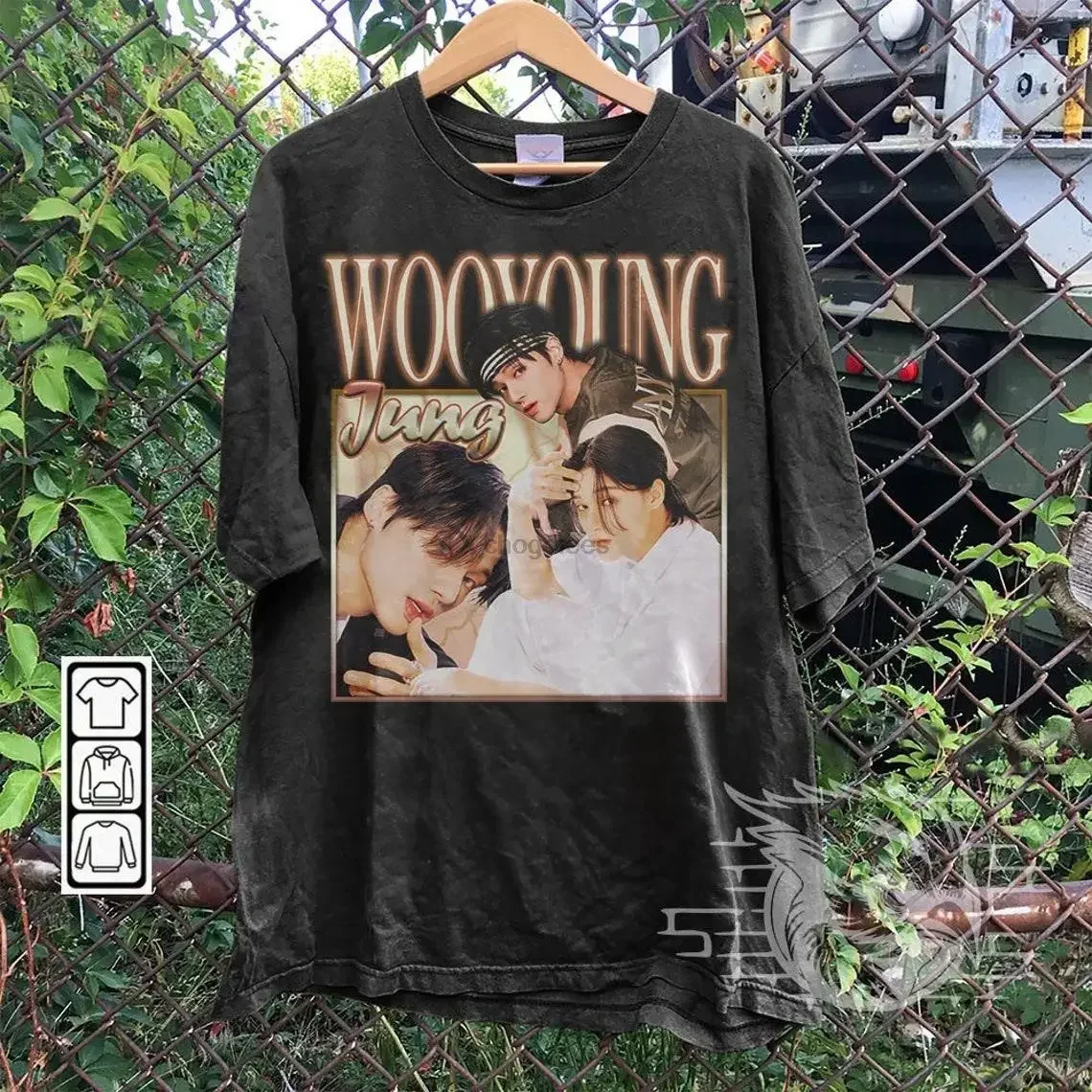 

ATEEZ Wooyoung Футболка Kpop Bouncy Tee Outlaw Tee Hongjoong Seonghwa Yunho San Mingi, толстовка унисекс, толстовка с капюшоном, Kpop1506MT