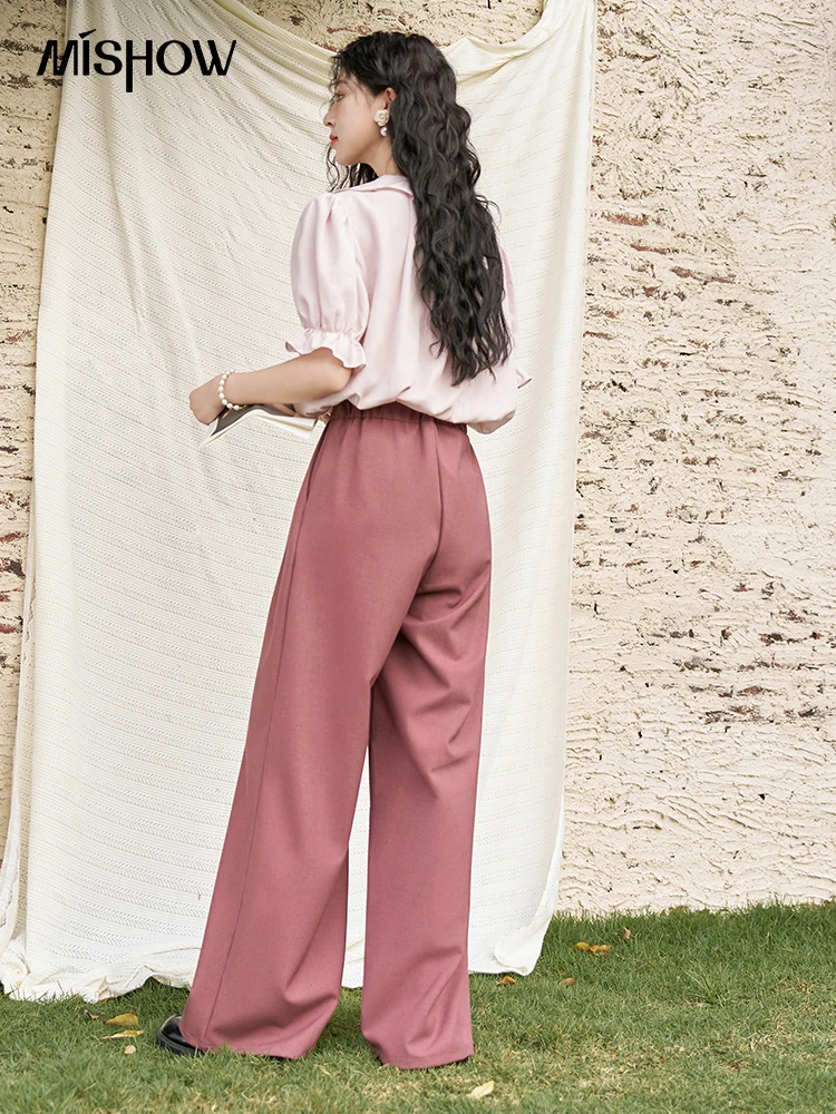 MISHOW Wide Leg Pants Women's High Waist Drape Pants Summer 2024 Elastic Waist Loose Straight Leg Casual Suit Pants MXD21K0547