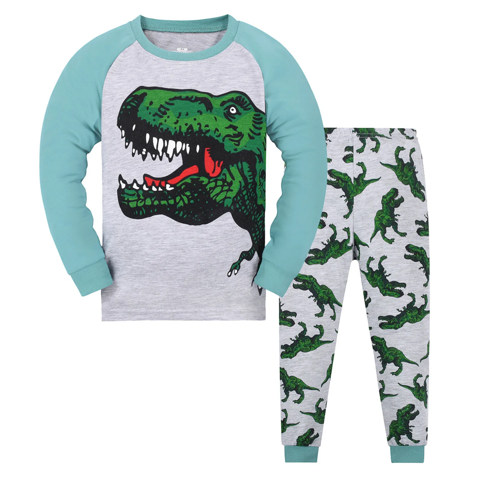 Boys Dinosaur Pattern Cotton Pajamas For Kids 2 Piece Set Long-sleeved Sleepwear Leisure Comfortable Home Clothes Pajamas set