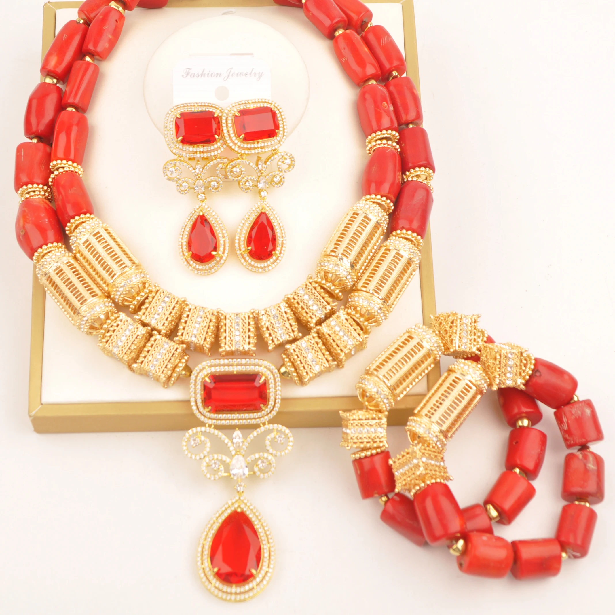 

Wedding Necklace Africa Collection Nigeria natural coral red fashion jewelry