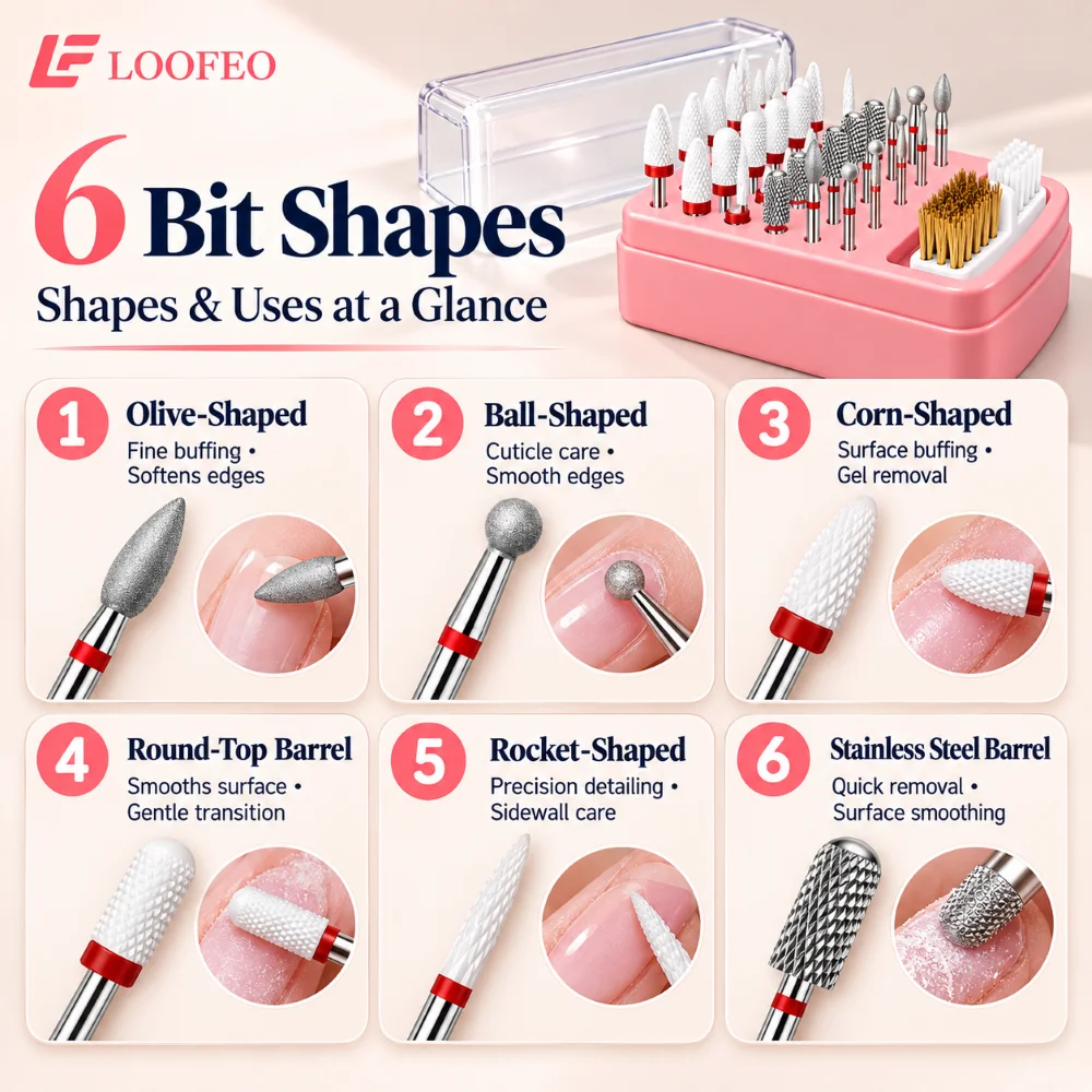 30 Pcs Electric Manicure Tool Kit 2.35 mm Shank White Ceramic Diamond Stainless Steel Bits For Acrylic Gel Removal Cuticle Care