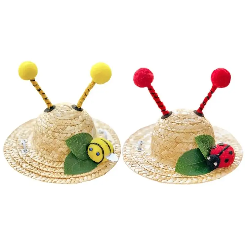 

Creative Permeable Pet Straw Hat Cosplay Farmer Hat Handmade Sun Sombreros Hat