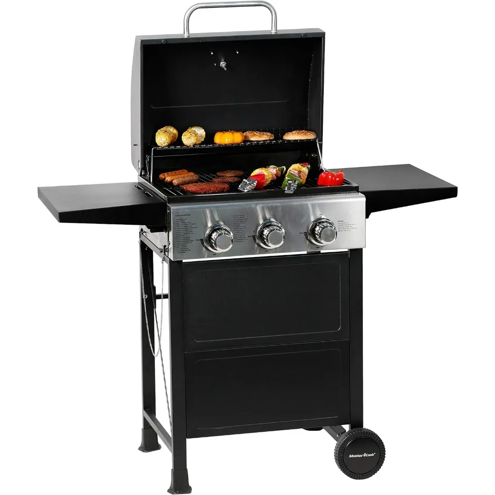 

3-burner Propane Gas Barbecue Grill, Stainless Steel 30000 BTU Terrace Garden Barbecue Grill with Two Foldable Shelves