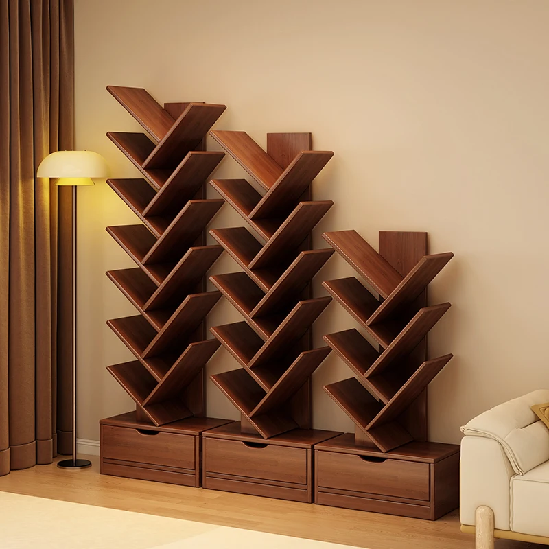 

Solid wood tree-shaped bookshelf Floor shelf Home living room storage bookcase Simple cabinet against the wall Multi-layer small