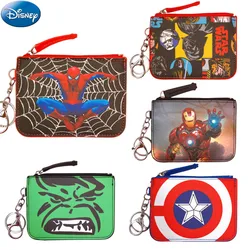 Disney-monedero de Spiderman y Hulk para niños y niñas, bolsa de tarjetas de Anime, Cartera de Star wars, portatarjetas, llaveros, regalos para niños