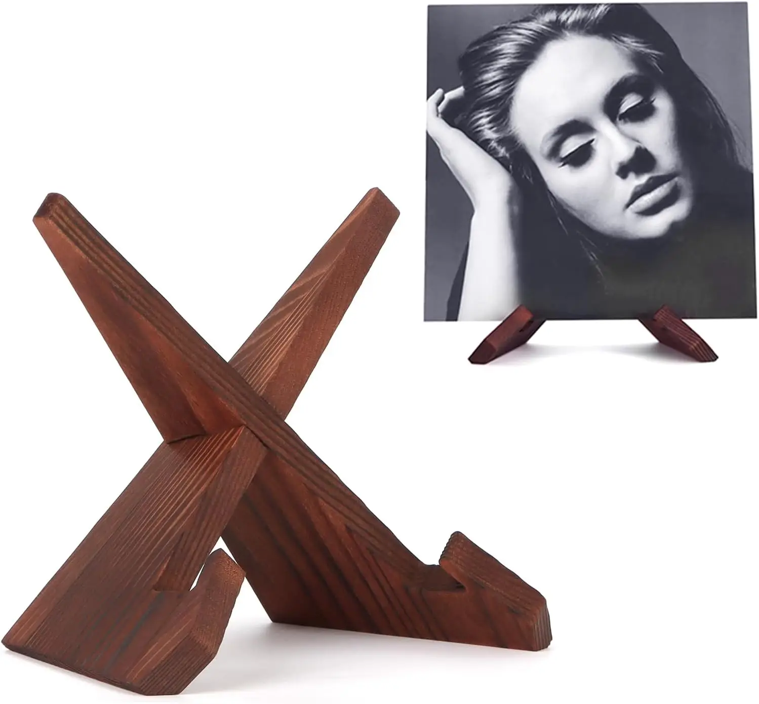 Now Playing Vinyl Record Stand, Wooden Display Holder for Retro Spinning Accessories - Rustic Brown