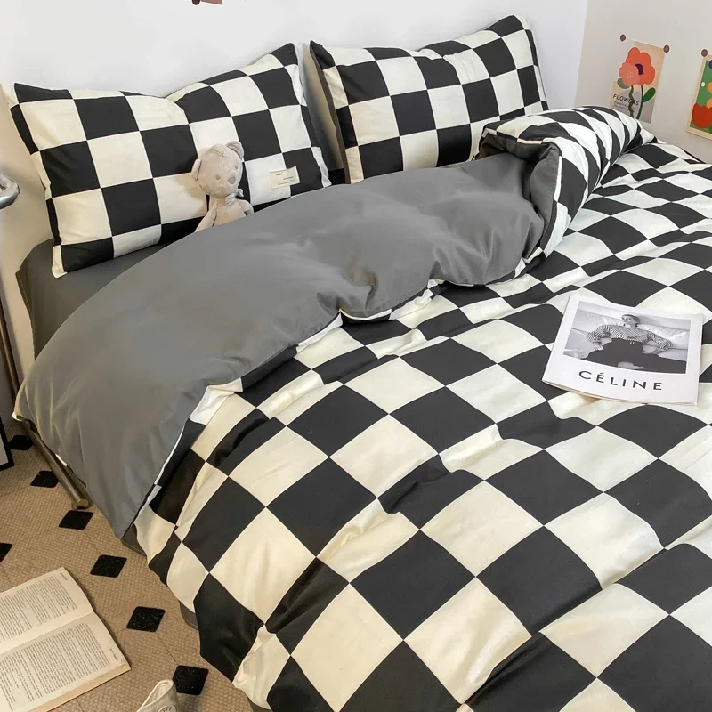 Black and White Plaid Duvet Cover Set Full, Geometric Grid Bedding Set Soft Lattice Checkerd Comforter Cover with 2 Pillowcases