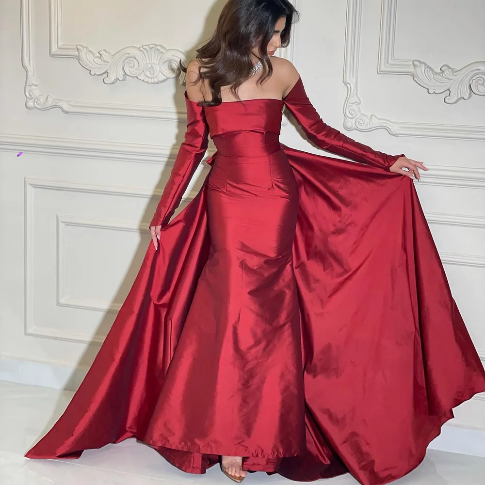 

New Arrival Satin Evening Dress Saudi Arab Prom Gown Mermaid Boat Neck Long Sleeves Custom Color Arabic Celebrity Dresses