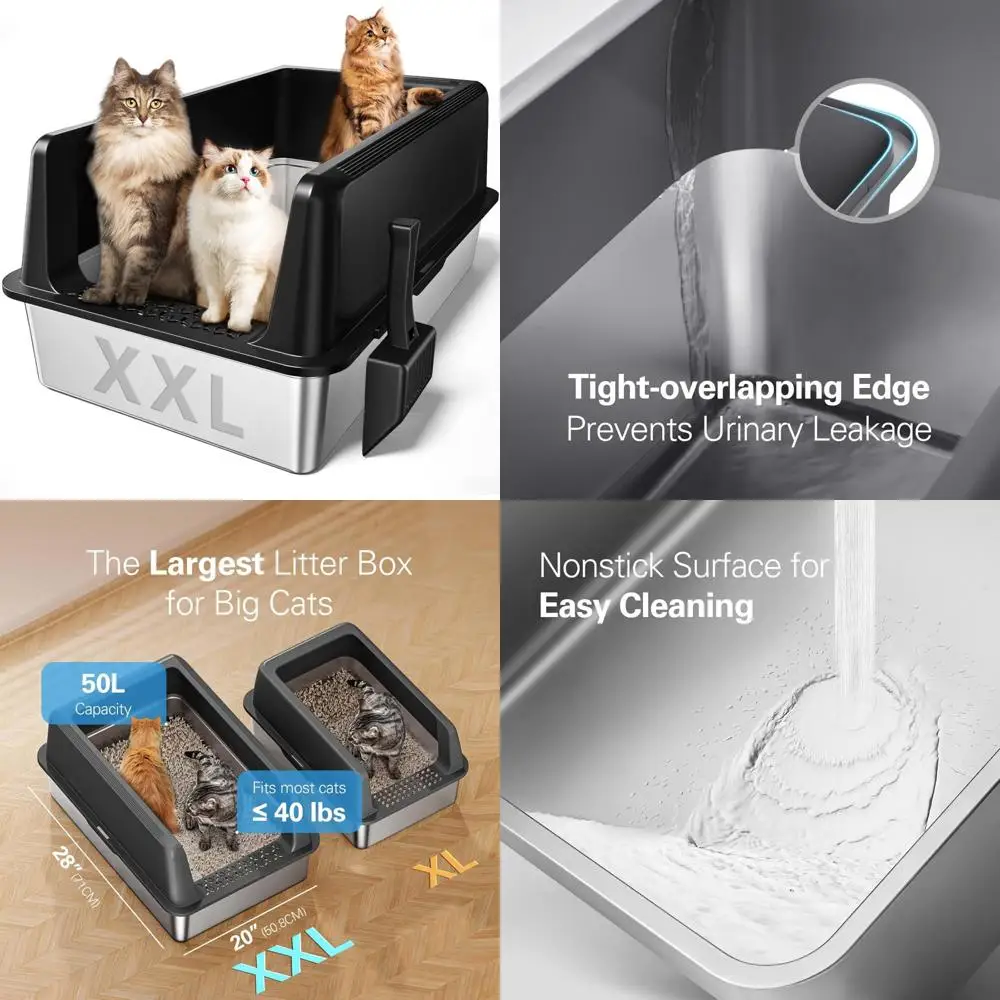 

Очень большой металлический ящик для кошачьего туалета Jumbo с крышкой, 27,8 л x 20 Вт x 12,9 В, идеально подходит для больших кошек и домашних хозяйств с несколькими котятами