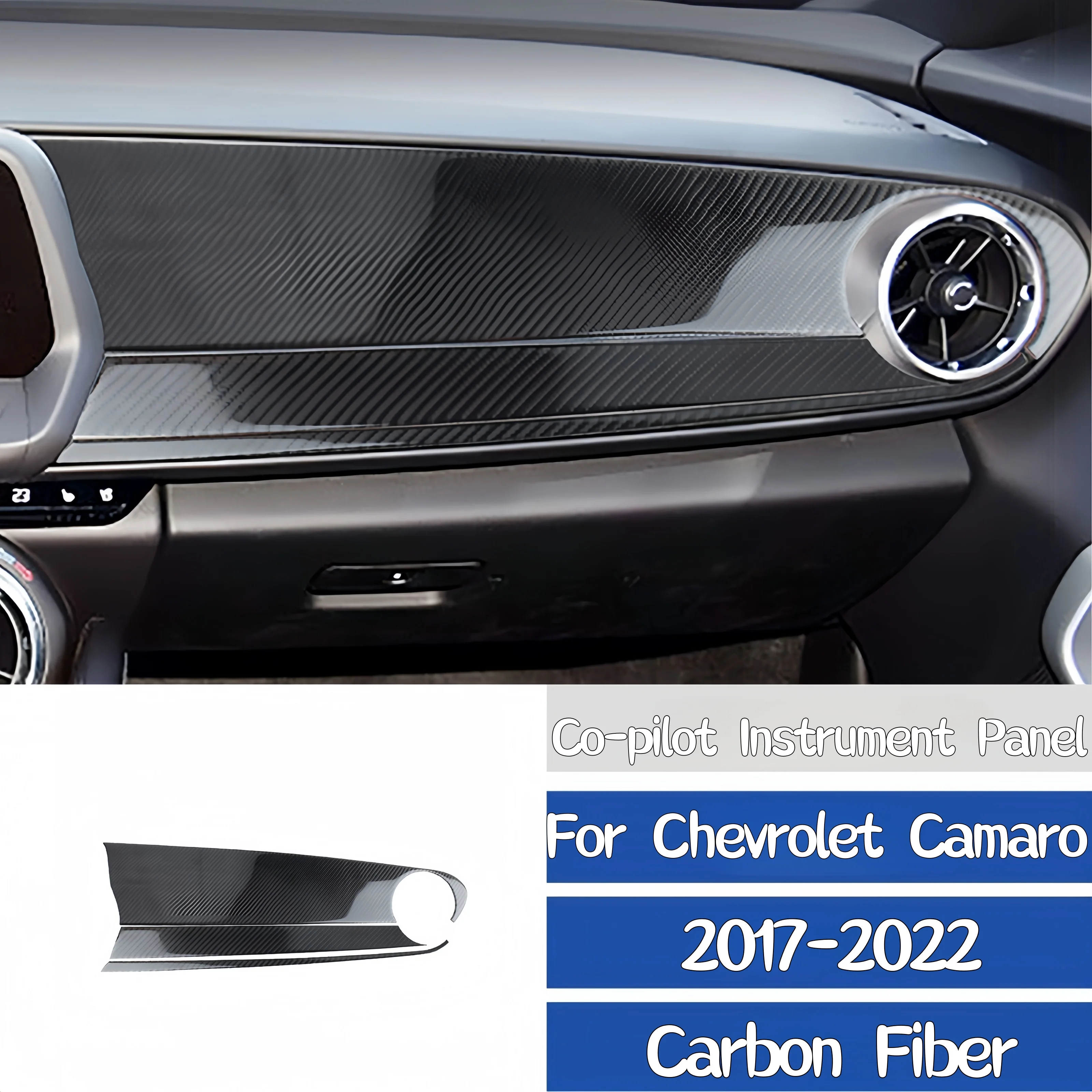 

For Chevrolet Camaro 2017-22 Accessories Carbon Fiber Interior Car Co-pilot Instrument Panel Strip Trim Cover Decorative Sticker