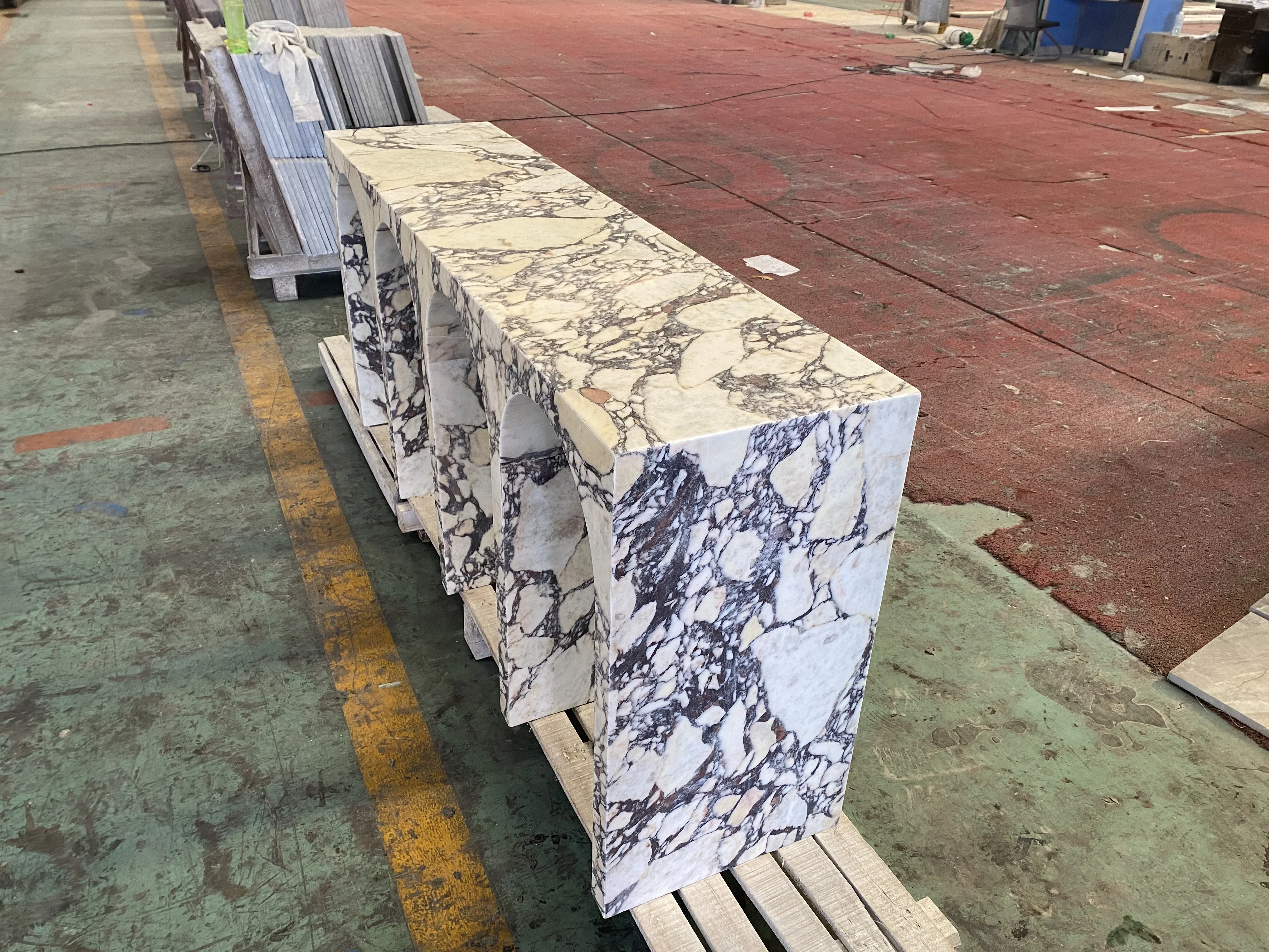 Custom Design Arch Shape Calacatta Viola Marble Table For House Decoration Luxury Marble Entrance Table Marble Console Table