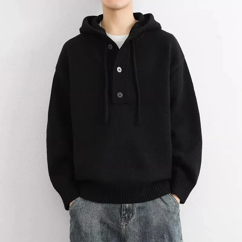 

Hooded Knitted Sweater Thiened Men's Casual Loose Sle American Faion Long Sve Warm Breathable Anti-pilling Sweatirt