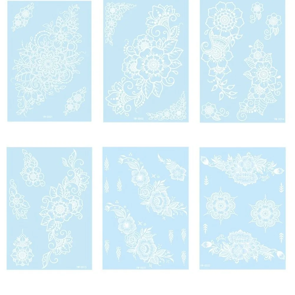 

6 Sheets Blue Luminous Henna Tattoo Stickers Glow in the Dark Lasting Mandala Temporary Tattoos Sweatproof White