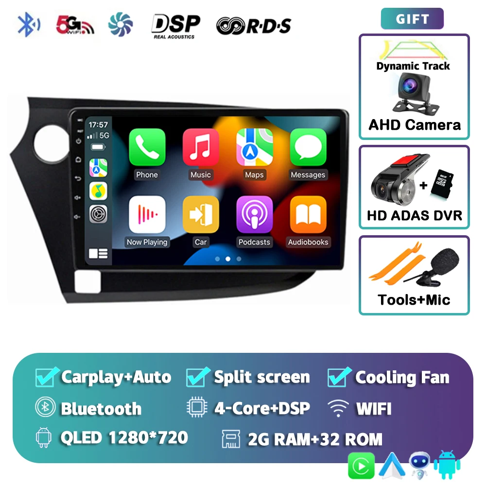 Android 15 Carplay Auto Radio Multimedia Speler Voor HONDA INSIGHT 2009-2014 Navigatie Autoradio GPS Stereo 2din Head unit