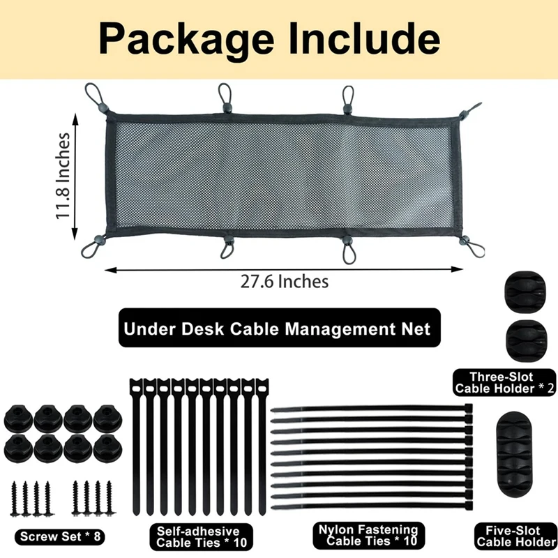 デスク下のケーブル管理ネット、特大のケーブルネット、柔軟でプライバシーメッシュ、黒と耐久性