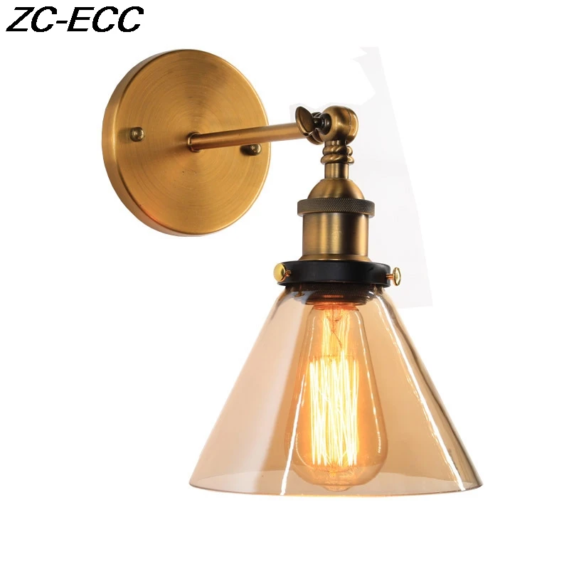 ZC-ECC American LED Wall Lamp Industrial Vintage Style Wall Light for Bedside Wall Sconce Retro Glass Wall Lamp E27 Lighting