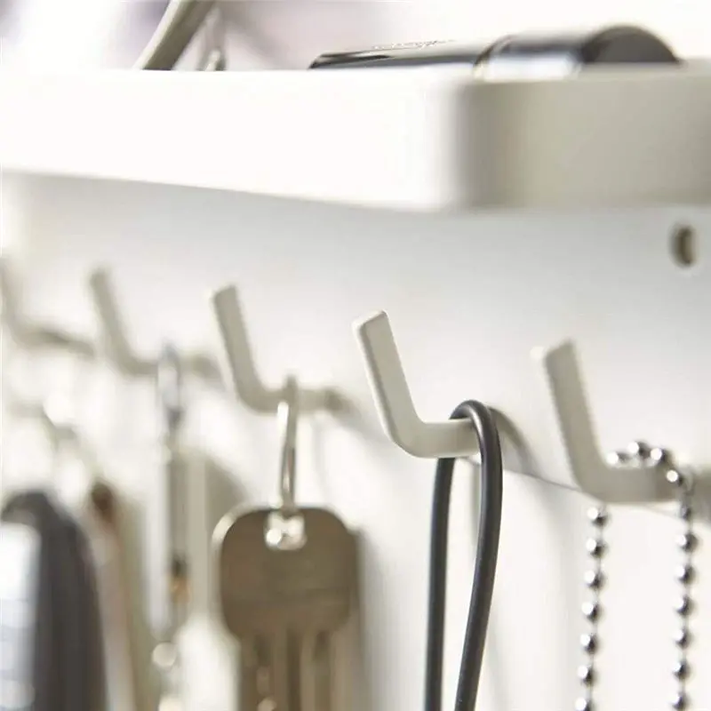 A76I-Key Ring,Wall Keychain,With Shelf,Key Tray With Shelf And 6 Self-Adhesive Hooks,Key Bar For Office Bathroom White Easy Inst